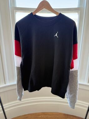 Nike Women’s Black Crewneck Sweatshirt with Red, White & Gray Sleeve Panels